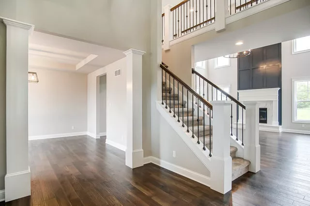Staircase inside of a custom-built two-story home in Northwest Indiana
