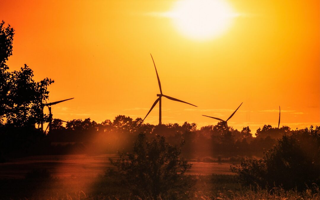 Windmills at sunset in Indiana